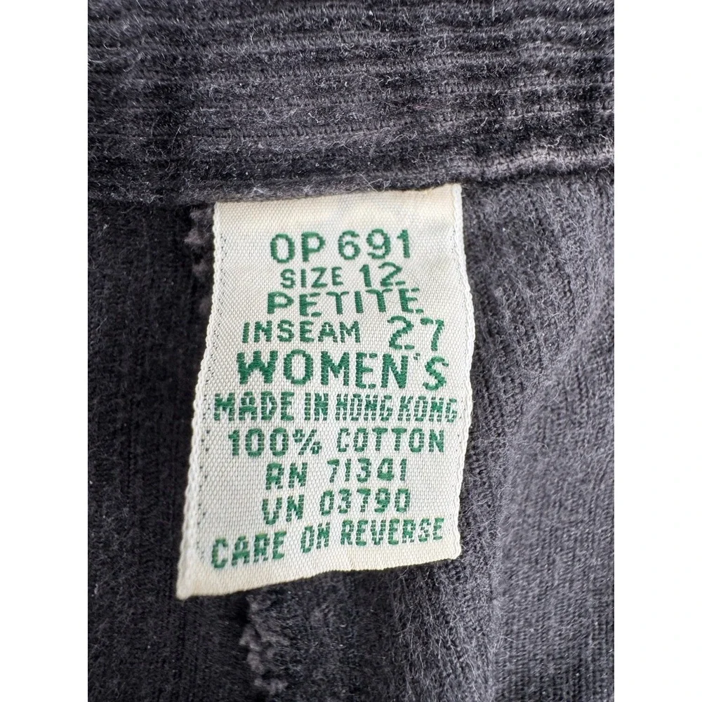 Vintage L.L. Bean Corduroy Pants Womens‎ Size 12 P Petite Black Distressed 90s